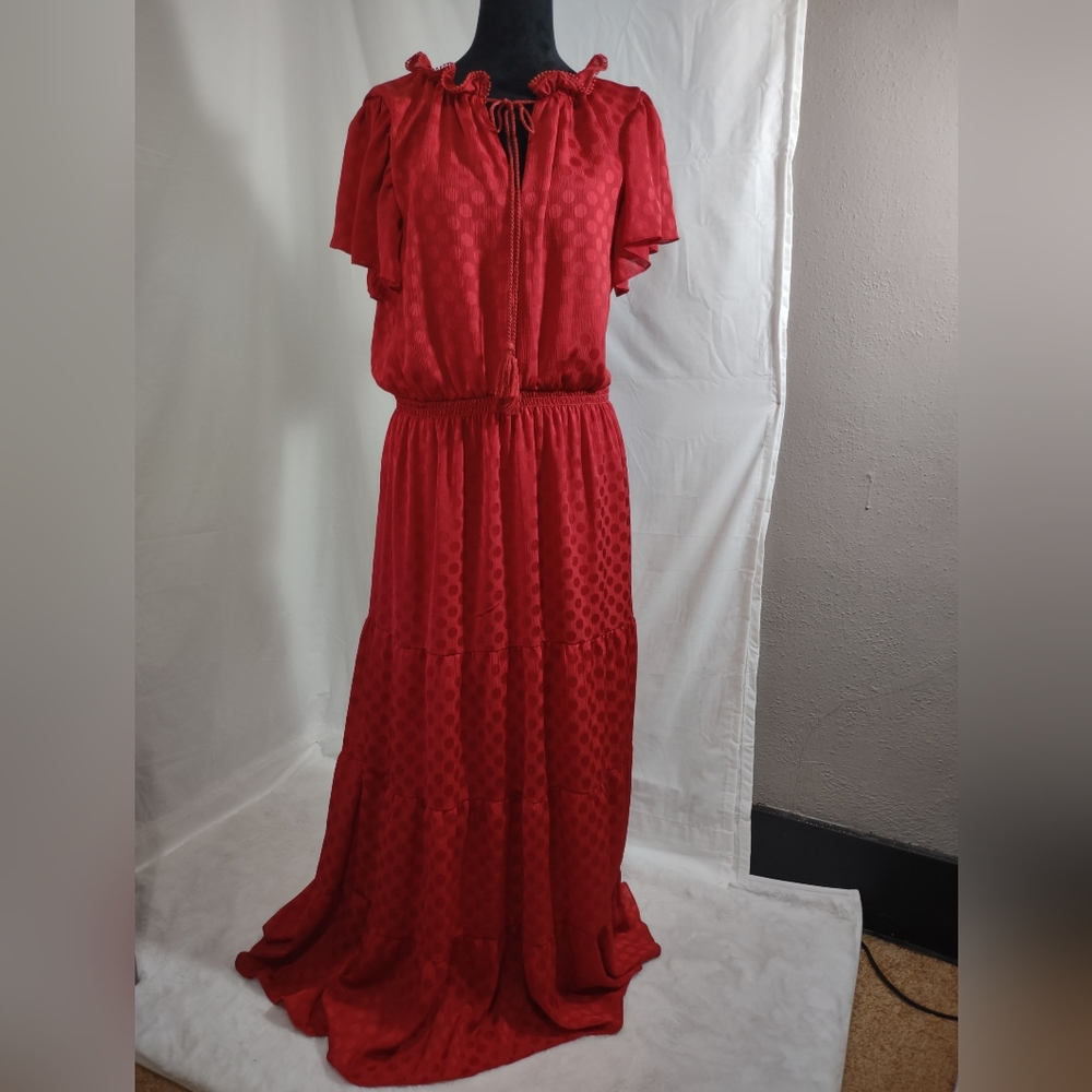 MAX STUDIO Women's Red Short Sleeve Maxi Dress Size Large